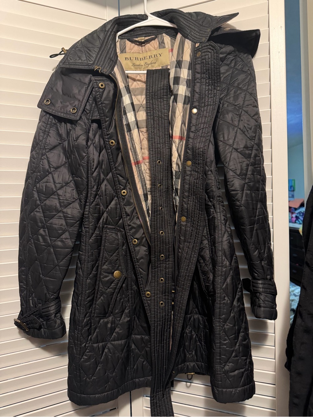Burberry Black Quilted Trench Coat with Classic Check Lining